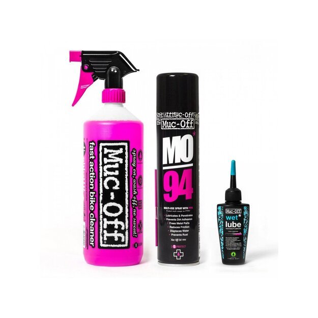 Dviračio priežiūros rinkinys Muc-Off Wash Protect and Wet Lube kit
